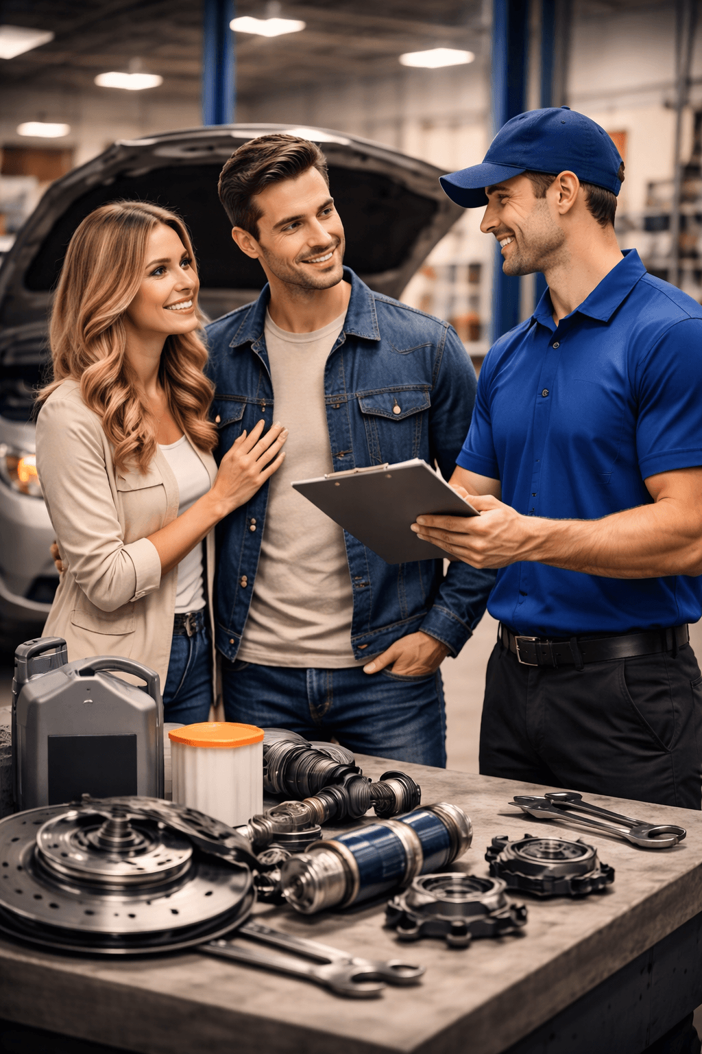 Car owner reviewing options near a vehicle