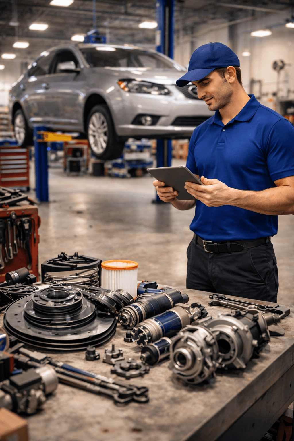 Auto workshop technician working on a vehicle